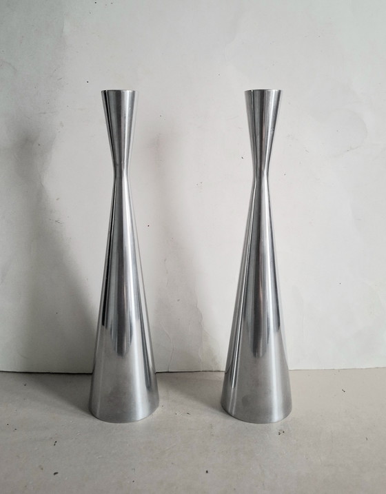 Image 1 of Erika Pekkari pour Ikea 2 bougeoirs design chromé type Götta 1990.