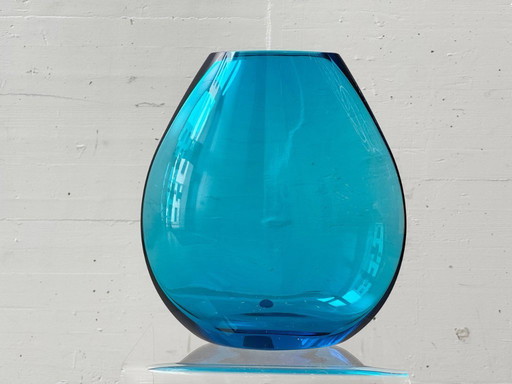 Sarner Cristal glass vase, blue tinted studio glass, Switzerland 1970s