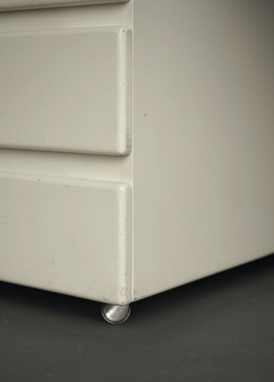Vintage Bureau met Rolcontainer, jaren 70, Hout, Wit, Minimalisme (foto 7 van 14)