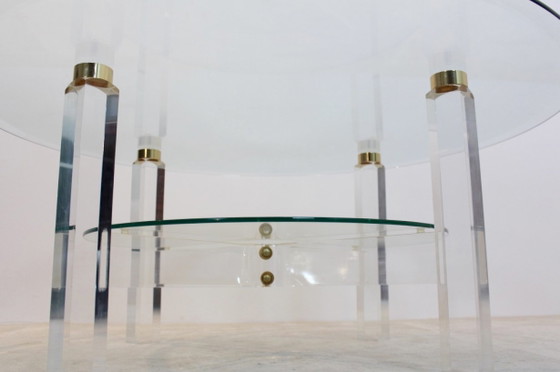 Lucite, Messing en Glazen Salontafel, Koffietafelboeken, Hollywood Regency (foto 3 van 7)