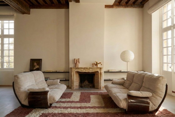 Ligne Roset Marsala 2-zitsbank van Michel Ducaroy — Vintage Frans Design, Lichtbeige Bouclé Jaren 70 (photo 6 of 7)