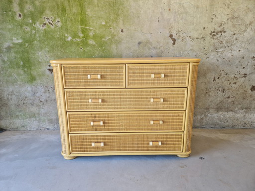 Vintage Rattan and Bamboo Chest of Drawers