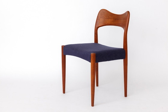 Image 1 of Arne Hovmand-Olsen Teak Chair for Mogens Kold, Danish Mid-Century Modern, 1950s Vintage, Dark Blue Upholstery