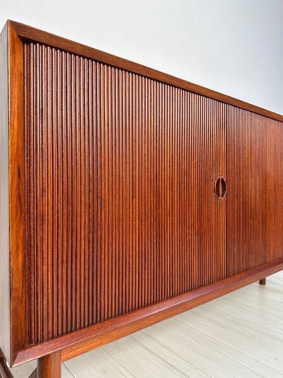Image 1 of 1958 Danish Teak Sideboard Model 309 by Peter Hvidt & Orla Mølgaard-Nielsen for Søborg Møbelfabrik – Mid-Century Tambour Credenz