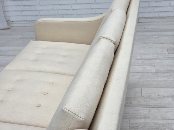 Image 1 of Sofá danés de tres plazas, años 70, lana de muebles beige/blanca, patas de madera de teca