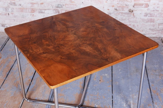Restored Bauhaus Table, by Robert Slezák, Caucasian Walnut, Chrome, Czech, 1930s – Side tables, Metal, Wood (photo 6 of 9)