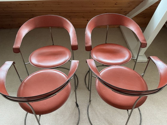 Image 1 of 4*eetkamerstoelen , merk Arrben, leer, cognackleur