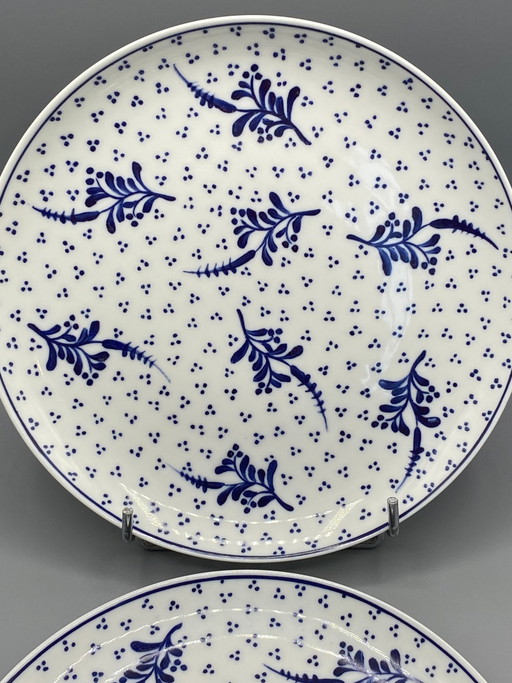 2 piatti piani in porcellana, decorati con motivi botanici e a pois blu, XX secolo. – decoratieve objecten (photo 2 of 4)
