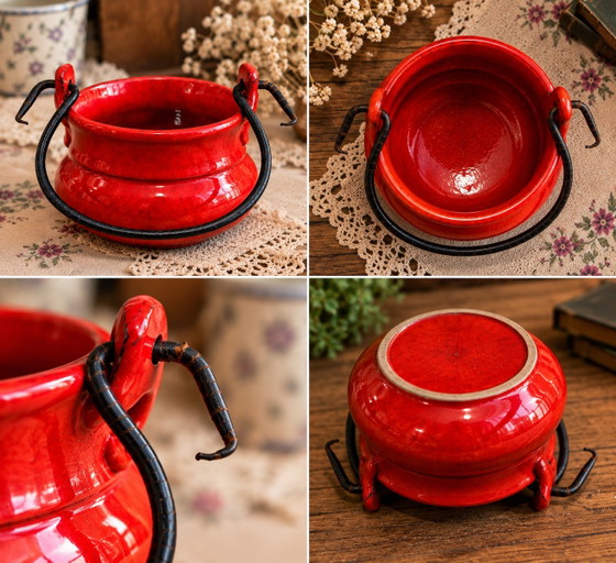 Paiolo / Pentolina Decorativa Vintage in Ceramica Smaltata Rosso Fuoco – Oggetti decorativi, Iron (photo 4 of 5)