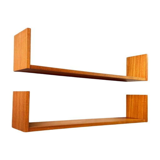 Originele set van 2 Midcentury wandplanken zwevend teakhout