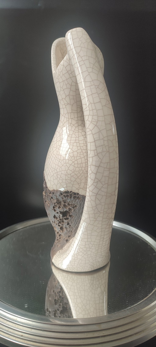 Freeform Raku and Worm-eaten Wood Pitcher Vase (1960/70)
