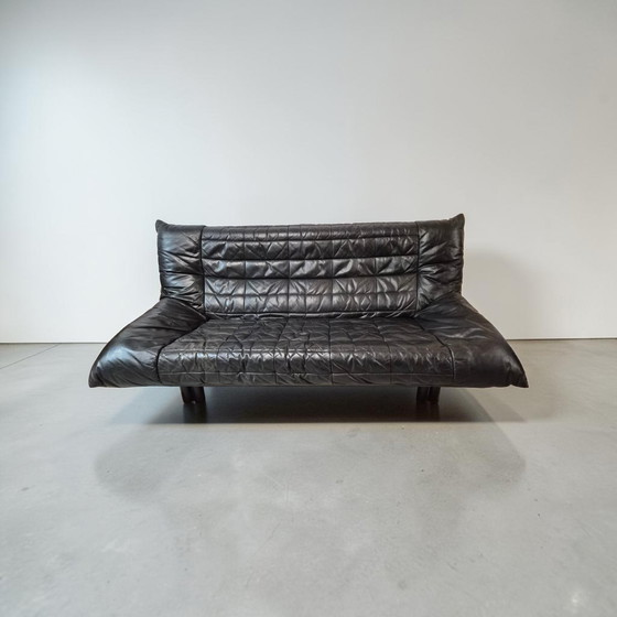 Image 1 of Vintage designer leather 3-seater sofa, couch, Rolf Benz, 1970s/1980s, modern design, black