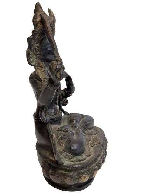 Bronzen Manjushri Beeld – Bodhisattva van Wijsheid – Beeldhouwkunst (photo 2 of 10)