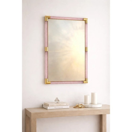 Image 1 of Eleganter, moderner Spiegel in Rosa und Gold mit Torchon-Muranoglas-Verzierung