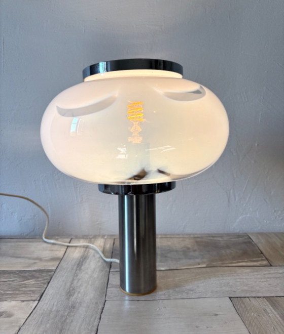 Vintage Space Age Lamp - Murano - Design - Mushroom, Table lamps, Glass, Metal, White, Modern (photo 3 of 8)