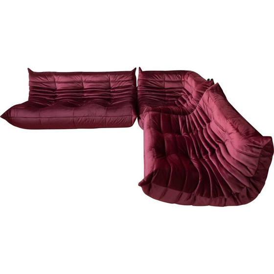 Image 1 of Togo vintage woonkamer set in bordeaux fluweel van Michel Ducaroy voor Ligne Roset, Frankrijk 1970