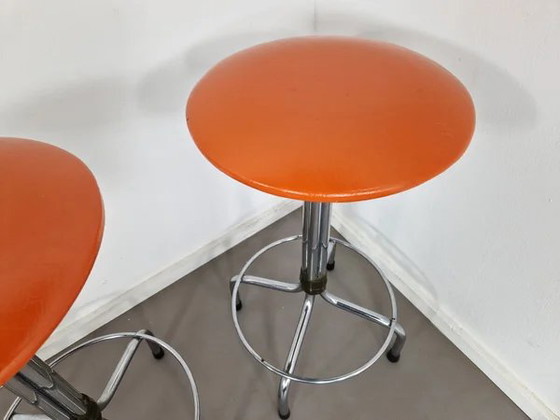 Brabantia Barhocker | 4er Set | 1970er Jahre, Chrom, Orange (Foto 4 von 12)