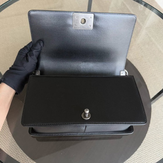 Image 1 of Chanel Boy Medium - Caivar 25CM Quilted Black Ruthenium Silver Hardware