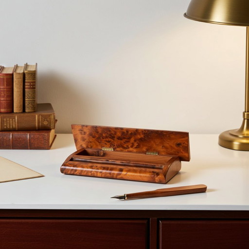 Antikes Federmäppchen mit Holzmesser aus Wurzelnussholz