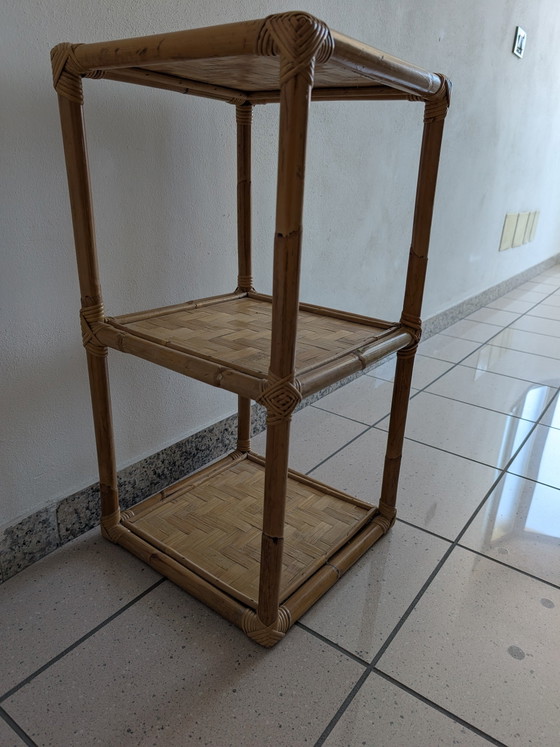 Image 1 of Vintage salontafel/plank van bamboe en rotan – jaren 70 (boho/mid-century stijl)