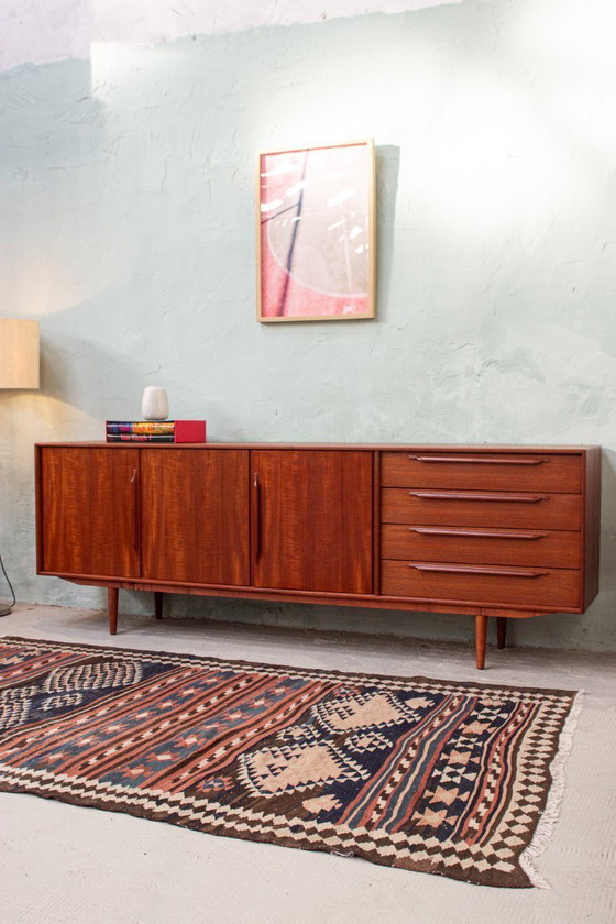 Image 1 of Vintage teakhouten dressoir, ladekast, laag dressoir, Riestenpatt, midden 20e eeuw