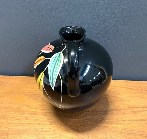 Image 1 of Vaas van Georg Schmider Zell, model 4089, zwart met kleurrijk bladpatroon.