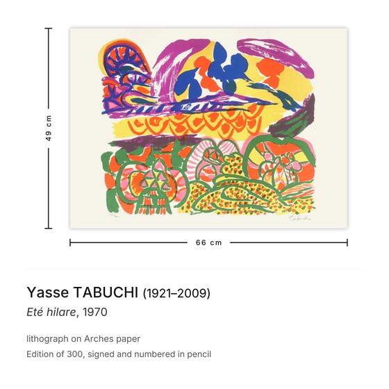 Yasse Tabuchi Lithographie Signée Eté Hilare 1970 – Lithographies et sérigraphies, Paper (photo 3 of 5)
