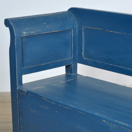 Image 1 of Antike Kiefernholzbank mit Klappsitz, 1900er Jahre