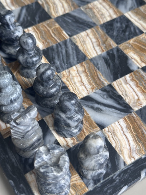 Image 1 of Vintage marble onyx solid natural stone chessboard