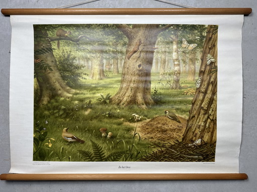 Carte scolaire vintage en lin - Dans la forêt (M.A. Koekkoek) – wanddecoratie, Wood, Paper