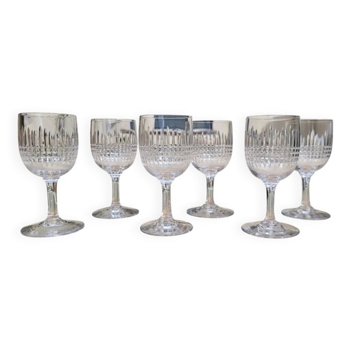 6 copas de vino talladas - oporto en cristal de Baccarat / Nancy