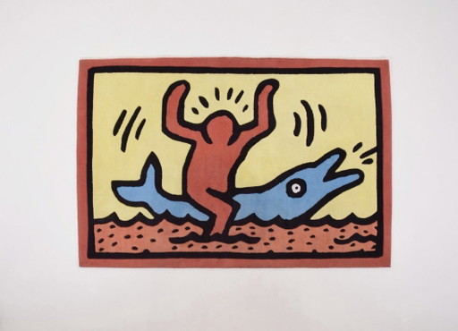 Tapis vintage « Dolphin Ride » conçu par Keith Haring, années 1990