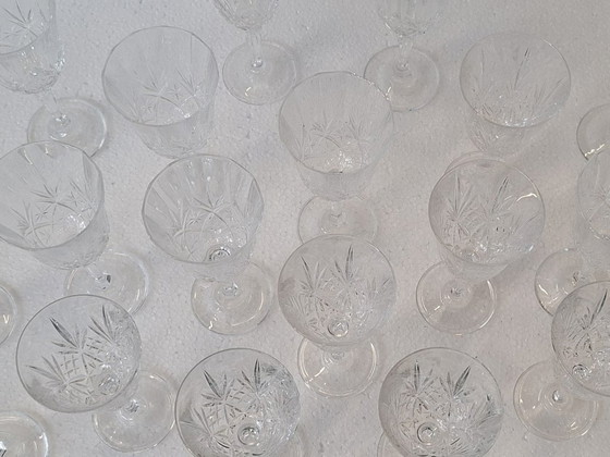 Image 1 of Gorgeous Set of 20 Hand Cut Crystal Glasses (1985)