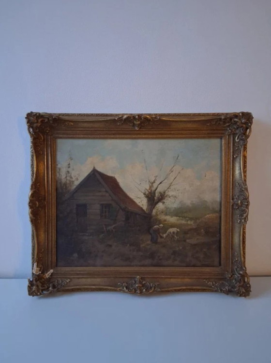 Image 1 of FERDINAND MARINUS (1808-1890) | Bauernhausszene mit Fütterung | ORIGINAL Ölgemälde