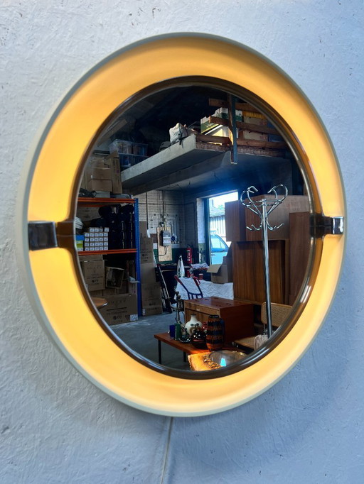 Vintage Round Mirror With Lighting, Allibert, 1970's
