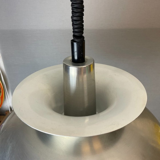 Scandinavian Modern Danish Brushed Aluminium Silver And Red Rise And Fall 4-Light Hanging Lamp, 1970s (photo 16 of 17)