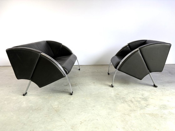 Set divano postmoderno di Young International, anni '80 – Zona salotto, Pelle, Cromo (photo 5 of 11)