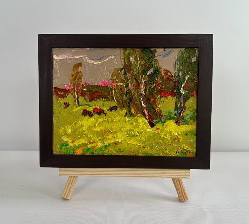 Original Oil Painting Evening Nature Landscape Juicy summer meadows