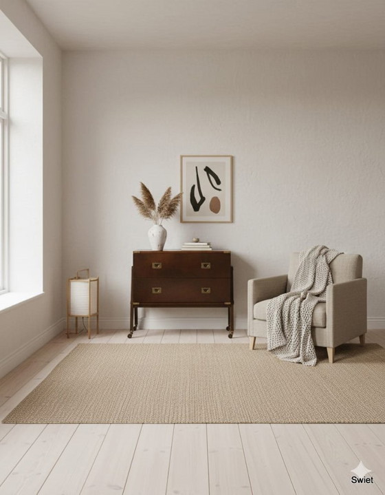 Image 1 of 2294 Vintage wooden cabinet with brass details and wheels