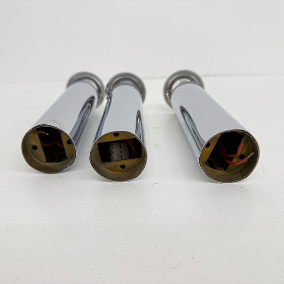 Image 1 of Set di 3 lampade da soffitto/parete minimaliste con tubo cromato, anni '70