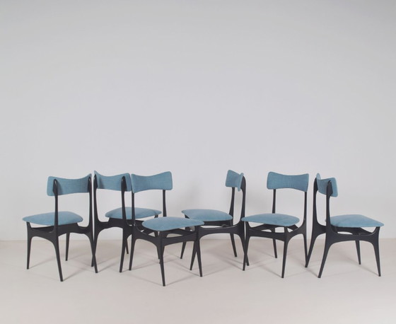 Set di 6 sedie S3 disegnate da Alfred Hendrickx per Belform, anni '50 – Sedie da pranzo, Wood, Cotton, Vintage (photo 3 of 9)