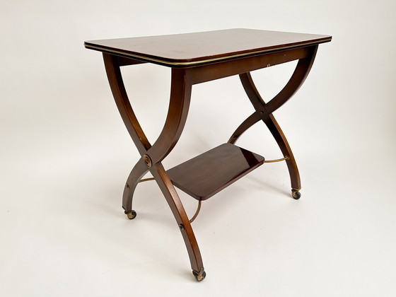 Image 1 of Vintage Mid-Century Side Table On Wheels