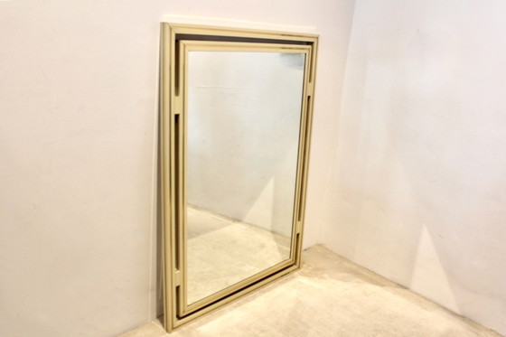 Élégant Miroir de Pierre Vandel Paris, France années 1970, Aluminium, Laiton, Mid Century Modern (photo 10 sur 11)