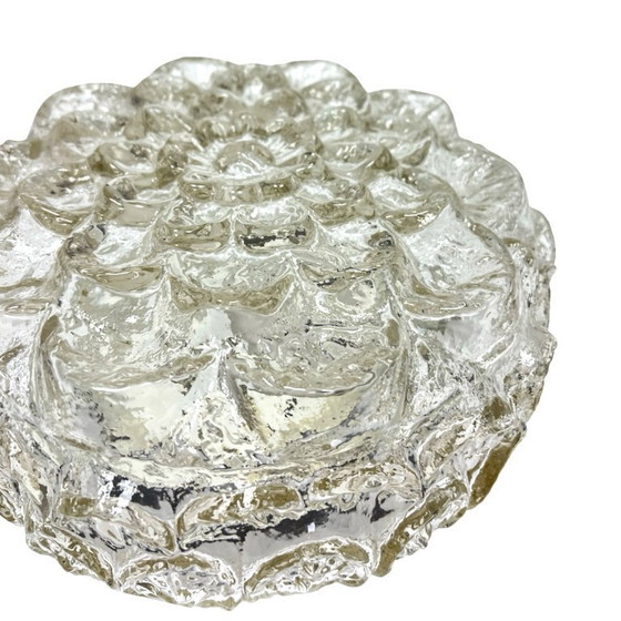 Image 1 of Lámpara de techo de cristal, aplique de pared RZB 32310 con motivo floral / Cristal de hielo, Alemania, década de 1970.