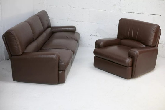 Image 1 of 3-zitsbank en leren fauteuil, Steiner