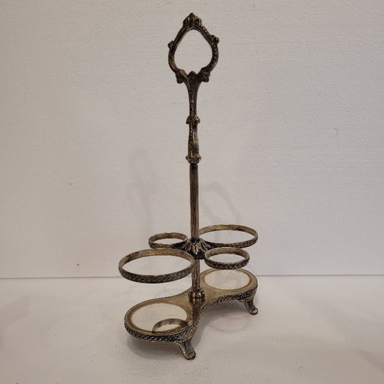 Image 1 of Convoy / Oil, vinegar, salt and pepper set, Bohemian crystal, silver-plated metal, 1940s – Czech Republic