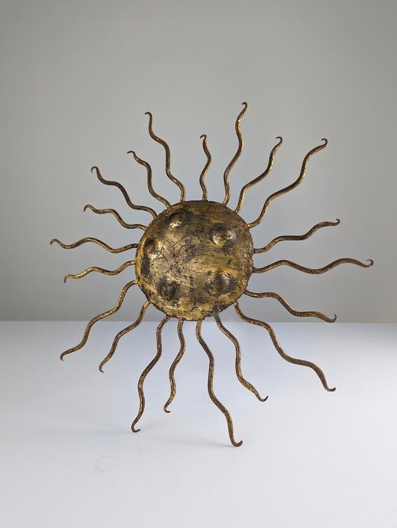 Image 1 of Golden Wrought Iron Pendant Lamp By Gilbert Poillerat 1940S