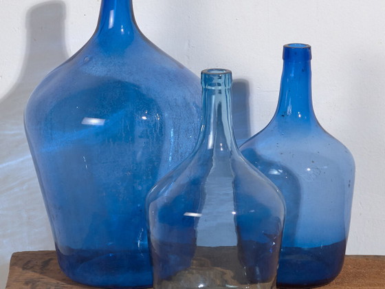 Antique blown glass demijohns (c.1920). Set of three pieces #66 – Glass art (photo 2 of 18)