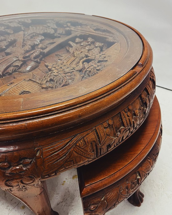 Image 1 of Chinese coffee table with matching stools