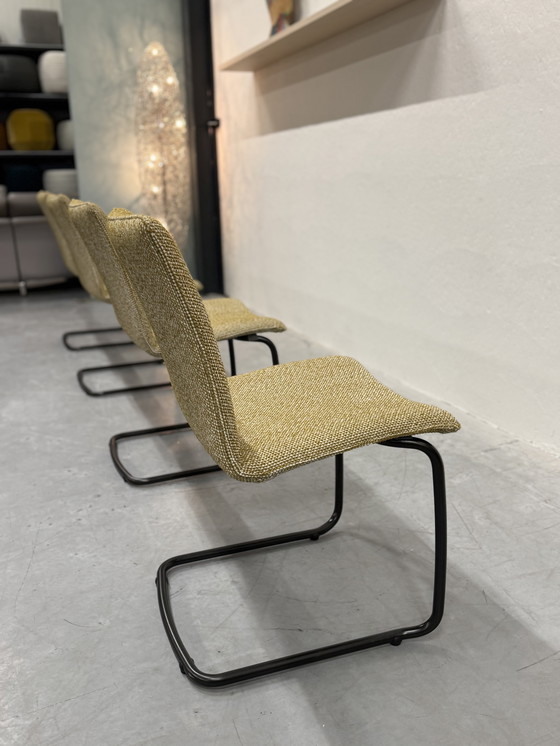 Image 1 of 4 chaises de salle à manger Leolux Freyr, tissu Safire jaune